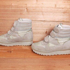 PLATFORM gray suede leather 80s 90s GRUNGE HIKING velcro lined ankle boots